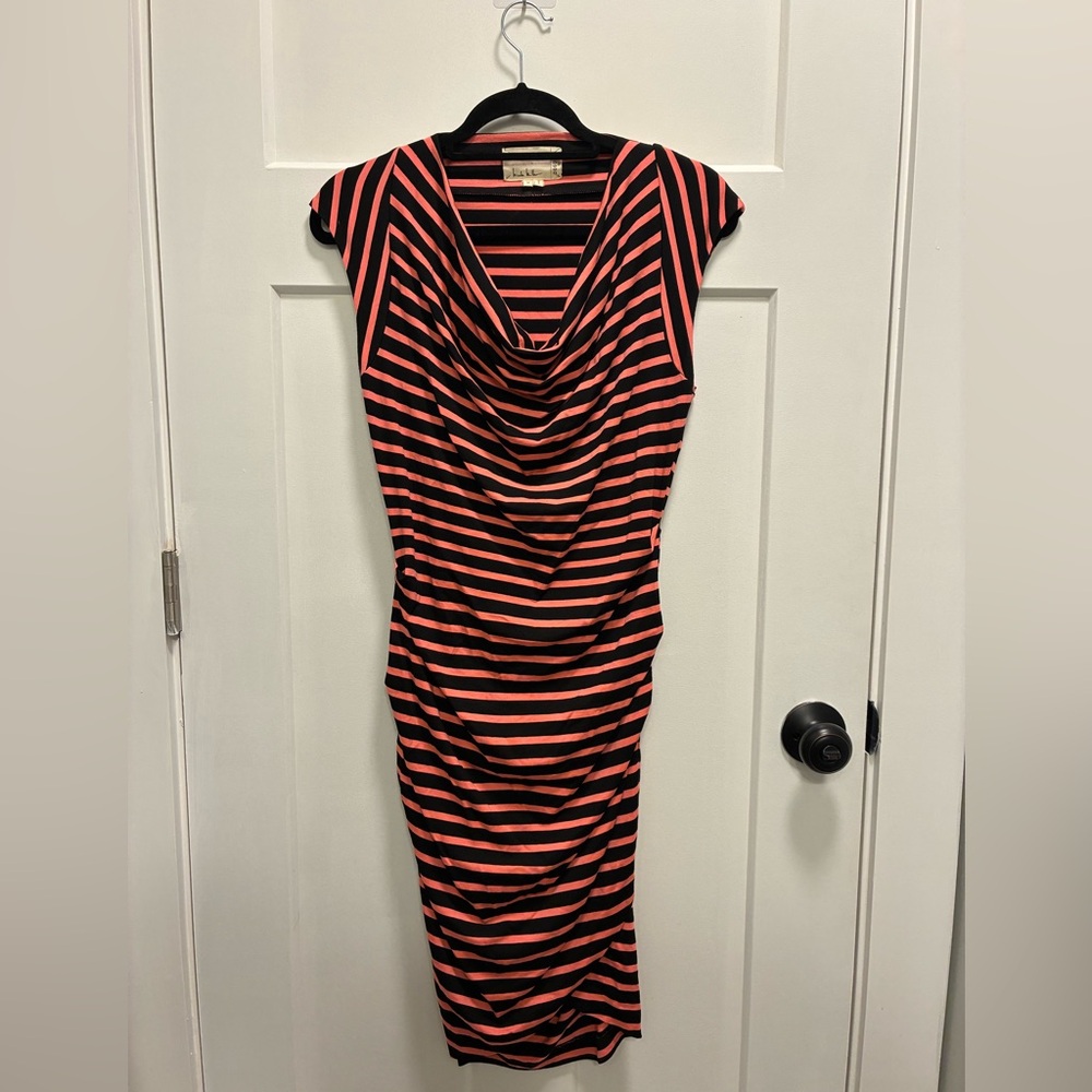 Nicole Miller Cowl Neck Ruched Midi Dress